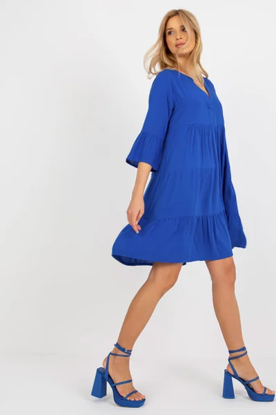 Královsky modré dámské vzdušné mini šaty s rukávy FPrice