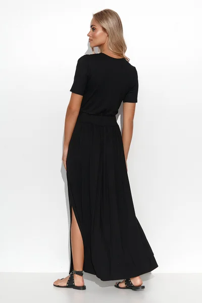 Dlouhé černé dámské šaty s krátkým rukávem Makadamia