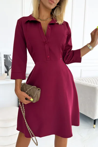SANDY - Rozšířené košilové šaty ve vínové bordó barvě SO265 Numoco