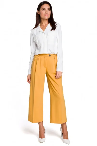 Okrově žluté dámské široké capri kalhoty STYLOVE