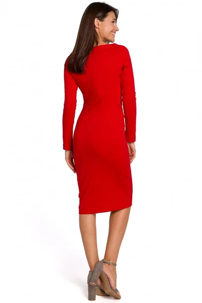 Červené midi šaty s rukávy Style