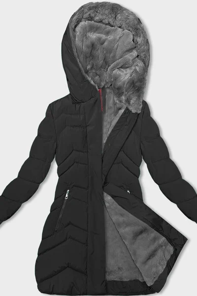 Pohodlná hřejivá dámská delší zimní bunda s kapucí LHD
