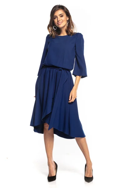 Tmavě modré dámské midi šaty s 3/4 rukávem Tessita plus size