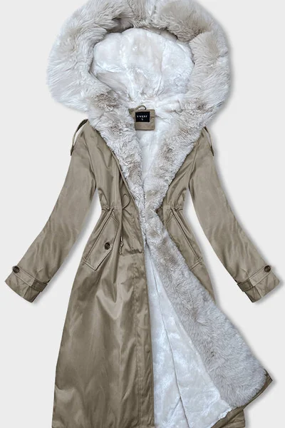 Dlouhý dámský metalický kabát s kožíškem S'WEST