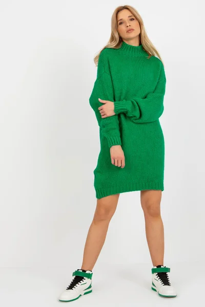 Zelené úpletové oversize šaty se stojáčkem FPrice