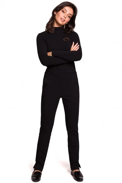 Dámské černé jogger kalhoty s rozparky - BE
