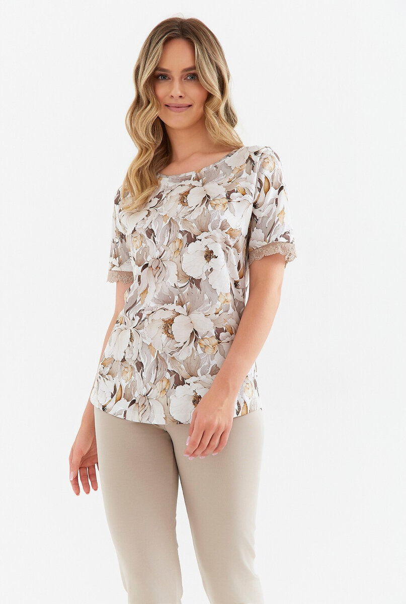 Béžové vzorované plus size pyžamo Cana, květiny-taupe 3xl i384_32372807