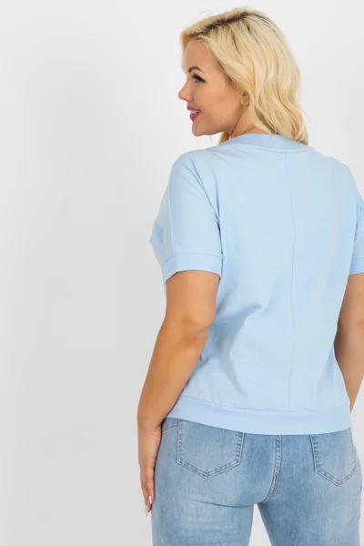 Baby blue dámské V-neck tričko s potiskem FPrice