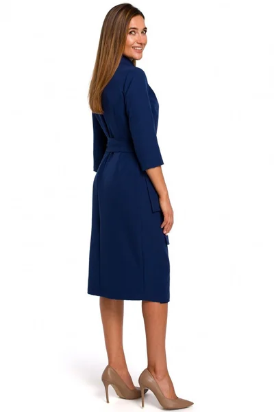 Elegantní tmavě modré pouzdrové šaty s 3/4 rukávy STYLOVE