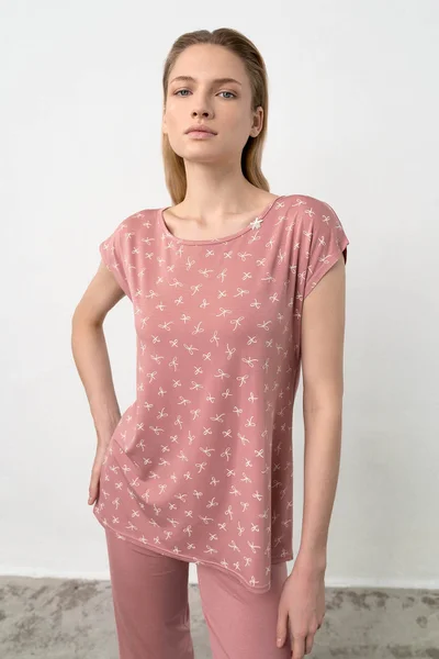 Starorůžové dámské vzorované pyžamo Vamp