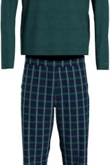 Tmavě zelené pánské pyžamo s kostkovanými kalhotami Tommy Hilfiger