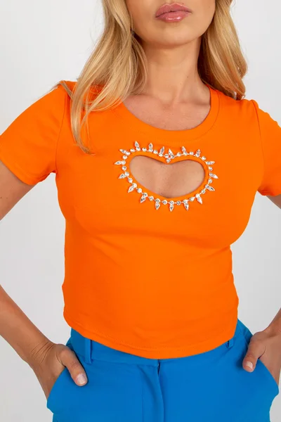 Dámské oranžové tričko se srdíčkovým výstřihem FPrice