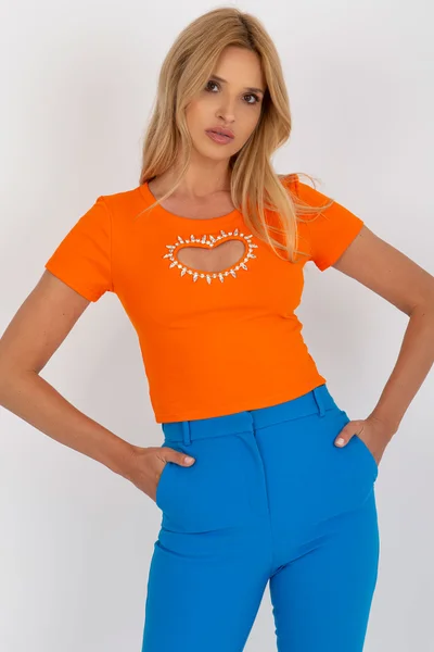Dámské oranžové tričko se srdíčkovým výstřihem FPrice