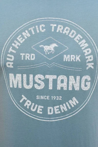 Šedo-modré pánské klasické tričko s logem Mustang