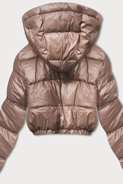 Dámská hnědá krátká puffer bunda s kapucí HONEY WINTER