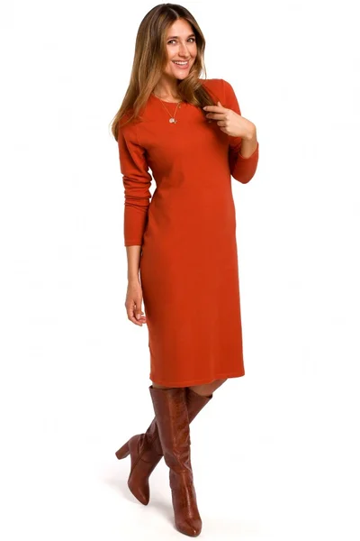 Červené bavlněné šaty s dlouhými rukávy Style