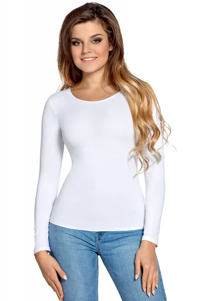 Přiléhavé dámské tričko v bílé barvě s dlouhým rukávem Babell