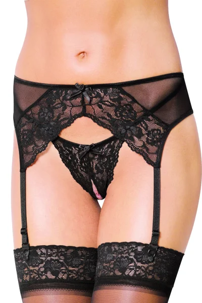Erotický krajkový podvazkový pás v černé barvě Softline Collection