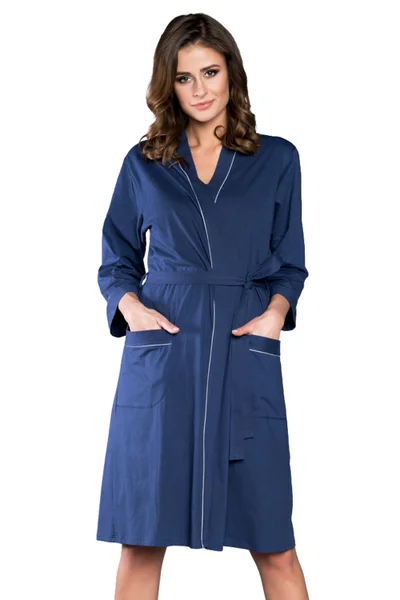 Pohodlný dámský župan v tmavě modré barvě Italian Fashion