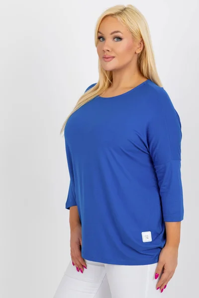 Jednoduché dámské modré tričko s 3/4 rukávem FPrice