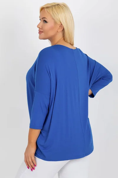 Jednoduché dámské modré tričko s 3/4 rukávem FPrice