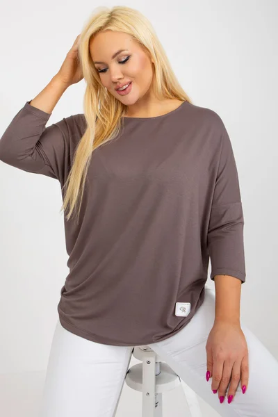 Volné dámské tričko s dlouhým rukávem v hnědé barvě FPrice