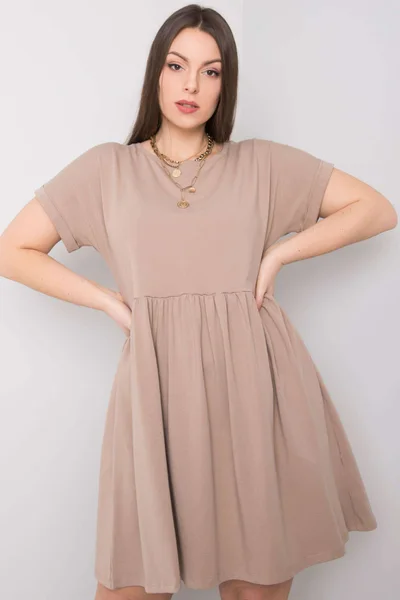 Světle béžové volné bavlněné šaty Fprice plus size