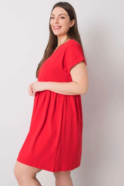 Červené plus size bavlněné šaty s elastanem FPrice