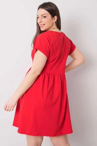 Červené plus size bavlněné šaty s elastanem FPrice