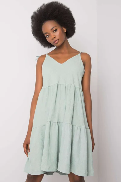 Mentolově zelené dámské mini šaty na ramínka FPrice