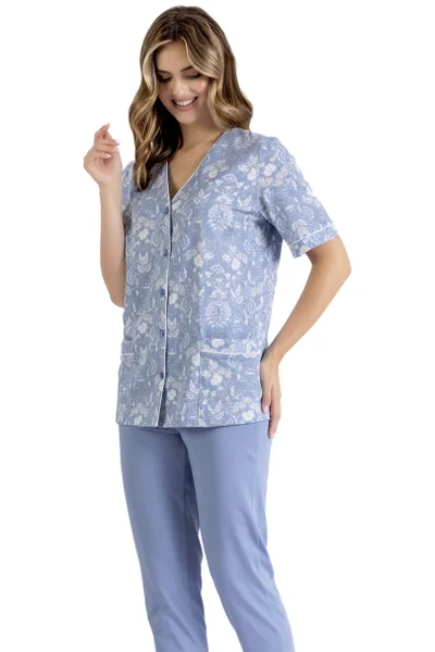 Světle modré dámské pyžamo s propínací blůzou LEVEZA
