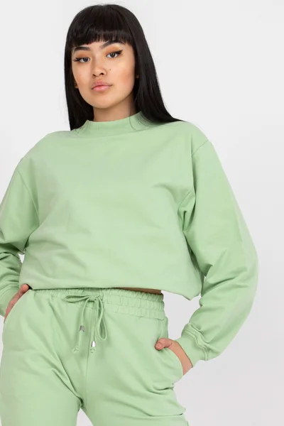 Světle zelený dámský teplákový komplet s crop top mikinou FPrice