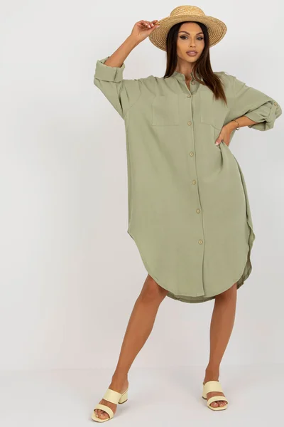 Světlé khaki dámské oversize košilové šaty FPrice