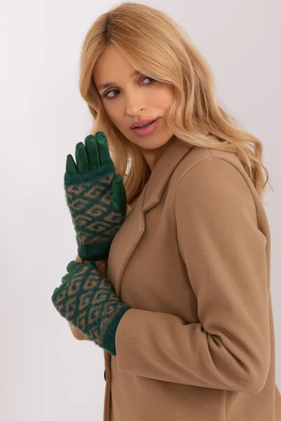 Khaki zelené dámské vzorované rukavice AT