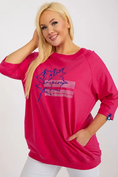 Tmavě růžové dámské volné tričko s potiskem FPrice