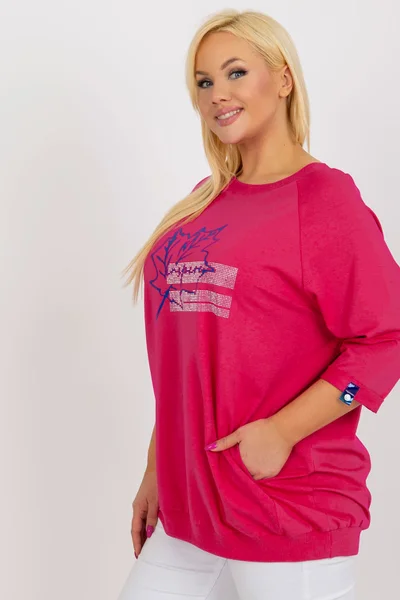 Tmavě růžové dámské volné tričko s potiskem FPrice
