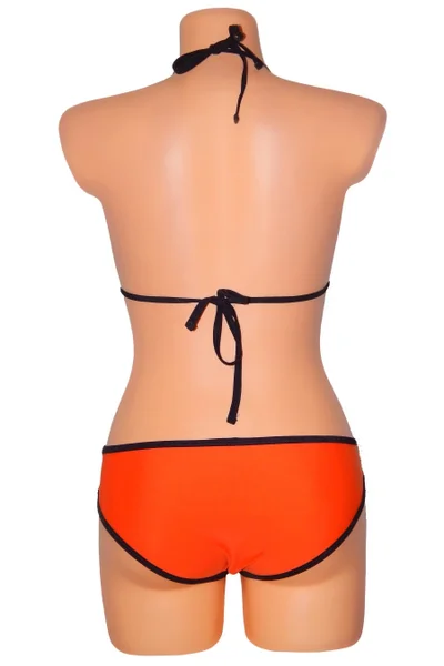 Dámské plavky dvoudílné sexy bikiny TRIANGLE zdobené černými lemy oranžové - Oranžová - OE