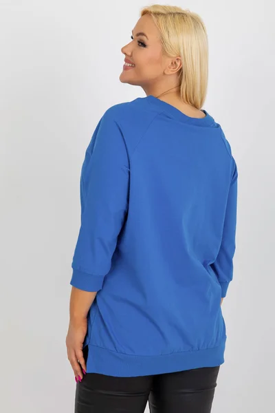 Dámské modré V-neck tričko FPrice volný střih