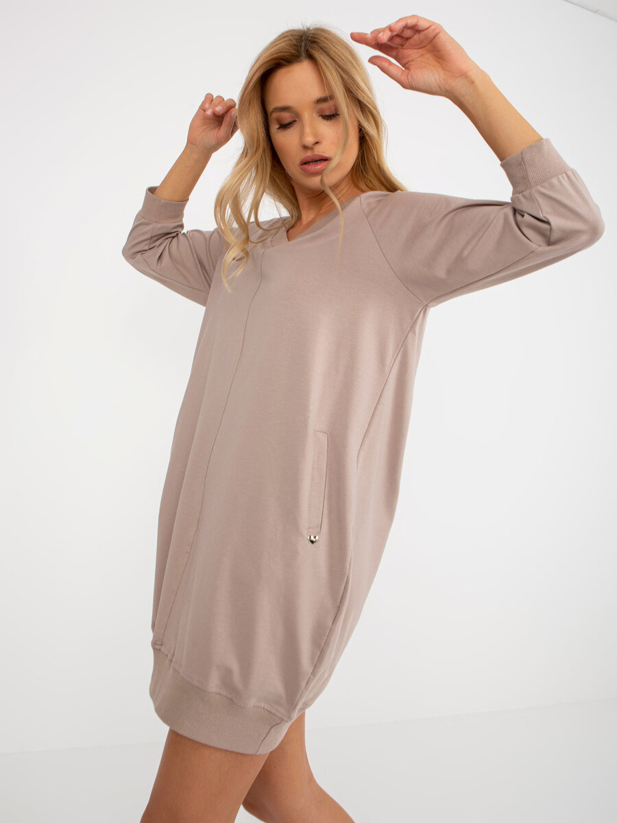 Dámské oversize mini šaty v béžové barvě FPrice, L/XL i523_2016103359882