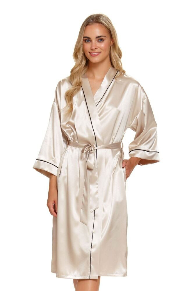 Krémový saténový dámský župan s 3/4 rukávy dn-nightwear, L i43_80943_2:_3:L_