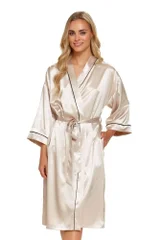 Krémový saténový dámský župan s 3/4 rukávy dn-nightwear