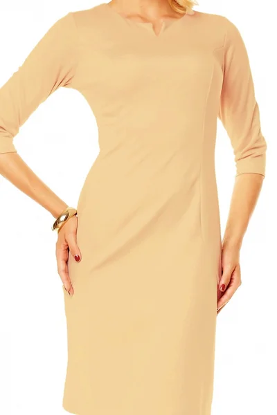 Dámské značkové dámské šaty LENTAL DANUTA s E295 rukávem středně dlouhé béžové - Béžová - 