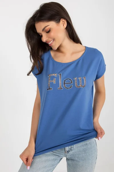 Bavlněné dámské modré tričko s krátkým rukávem FANCY