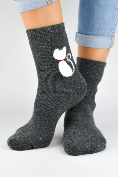 Hřejivé měkké dámské ponožky s kočkou Noviti