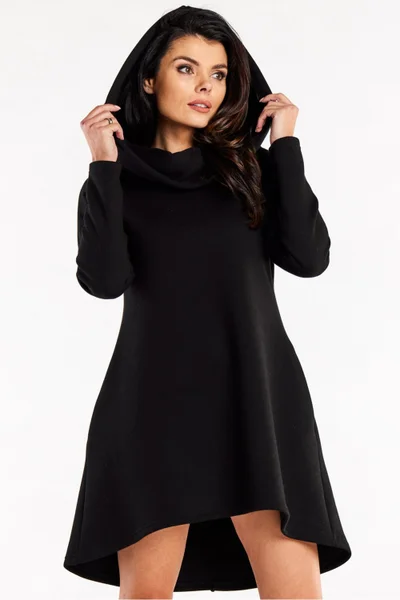 Černé asymetrické mikinové šaty s kapucí Infinite You