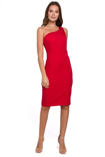 Červené dámské šaty s asymetrickým výstřihem Makover