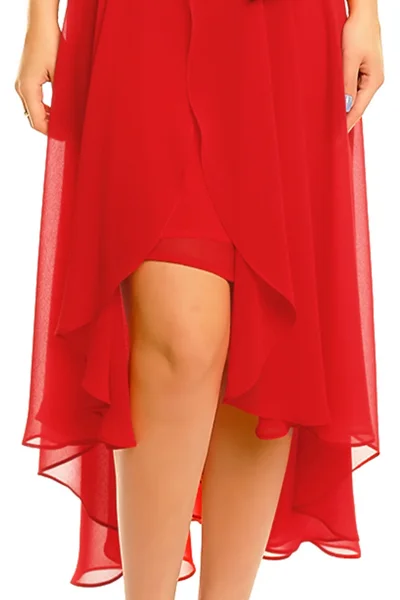 Dámské společenské dámské šaty korzetové Mayaadi s mašlí a asymetrickou sukní červené