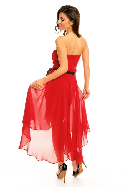 Dámské společenské dámské šaty korzetové Mayaadi s mašlí a asymetrickou sukní červené
