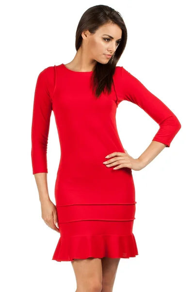 Červené společenské šaty s volánkem MOE