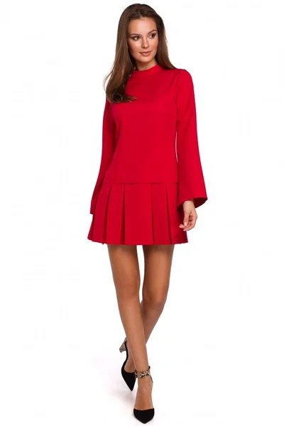 Červené krátké šaty s vysokým límcem Makover
